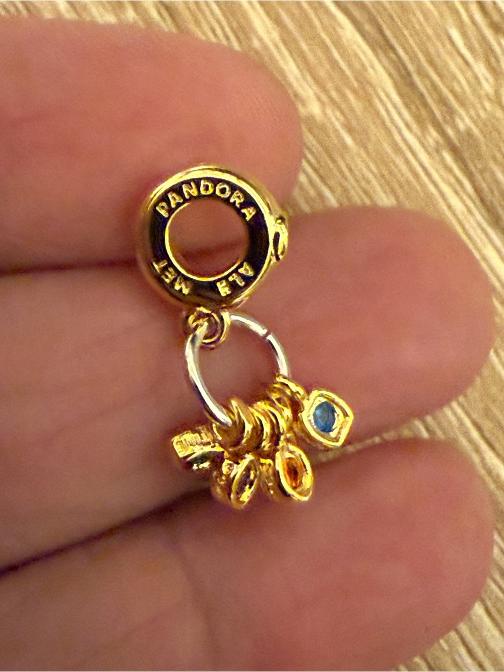 Pandora Gold-Tone Dangle Charm with Blue Accent